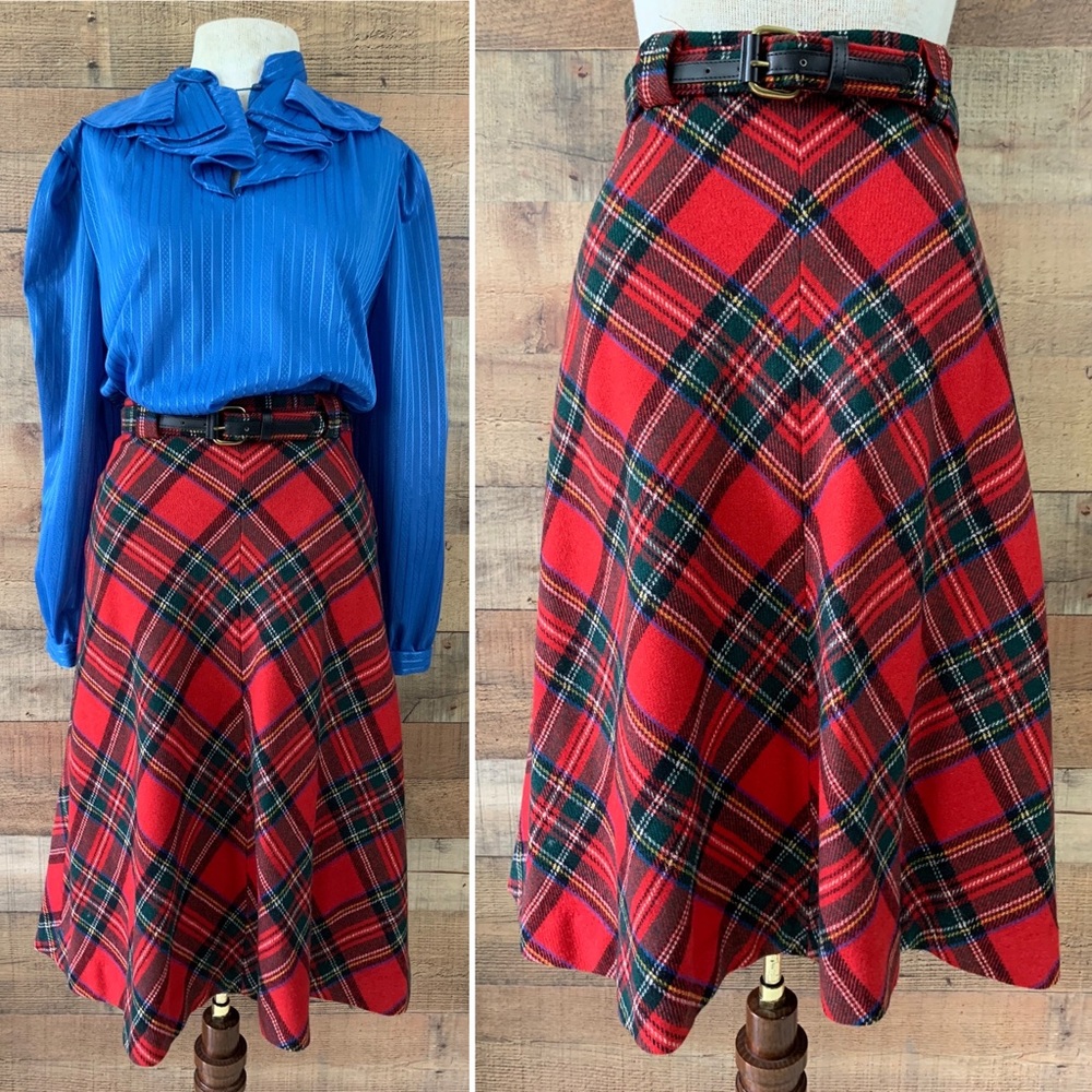 Vintage 1970’s Academia Preppy Plaid Wool A-Line Skirt
